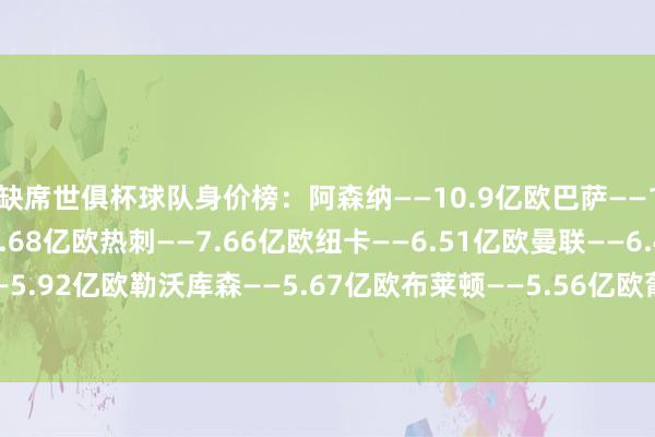 缺席世俱杯球队身价榜：阿森纳——10.9亿欧巴萨——10.7亿欧利物浦——8.68亿欧热刺——7.66亿欧纽卡——6.51亿欧曼联——6.43亿欧维拉——5.92亿欧勒沃库森——5.67亿欧布莱顿——5.56亿欧葡萄牙体育——5.11亿欧    体育最新信息